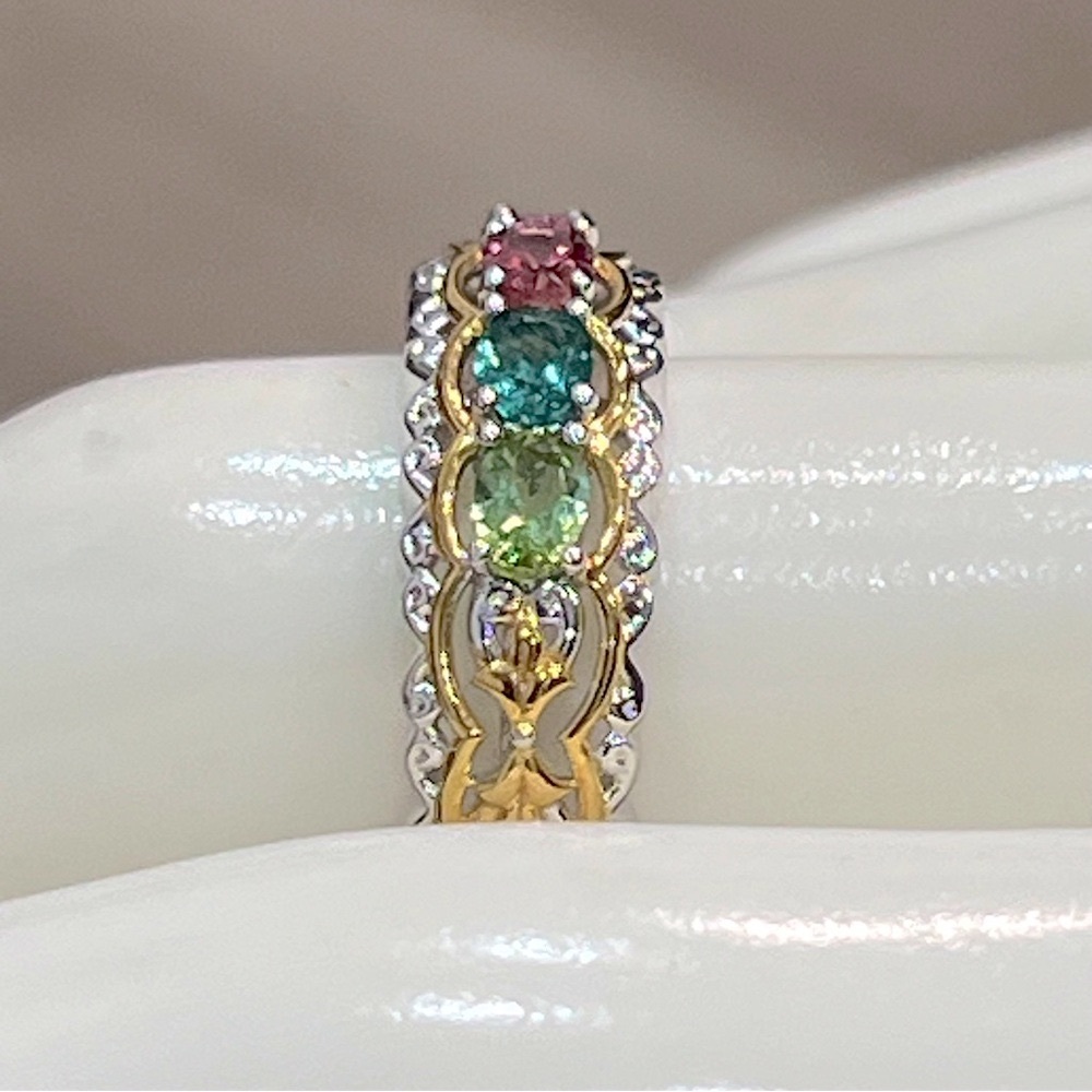 LIMITED EDITION NUMBERED Sterling Silver Multi Tourmaline Gemstone Band Ring - Picture 9 of 12